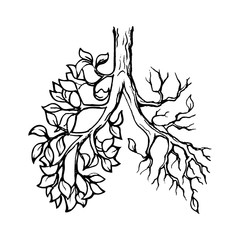 Deforestation is one of the most acute environmental problems. Sketch style linear drawing isolated on a white background. EPS10 vector illustration