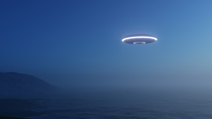 Naklejka na ściany i meble 3d render UFO above the ocean