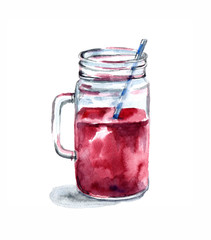 Watercolor coctail on the white background. Fruit beer