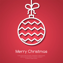 Christmas and New Year congratulation banner with line decorative tree ball with ornament.