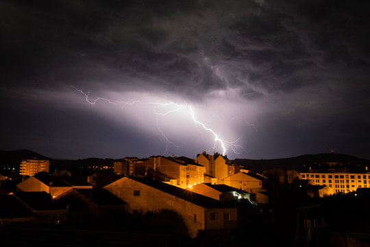 Lightning during a night thunderstorm