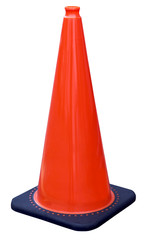 Orange safety traffic cone with black base. Isolated.