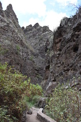 Hiking trail at the famous canyon Barranco del Infierno in Adeje in the South of Tenerife, Europe