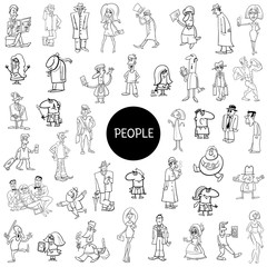 black and white people characters large set