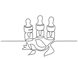 Continuous one line drawing. Cosmetic vial with pipette. Vector illustration