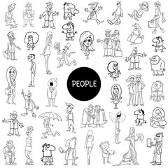 black and white cartoon people set