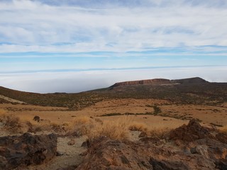 Beautiful scenery over the clouds from the big famous volcano Pico del Teide in Tenerife, Europe