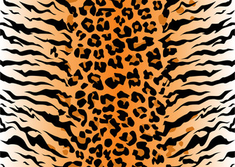 leopard tiger jaguar texture seamless repeat abstract background orange black. Vector jungle. Bengal cat. strip