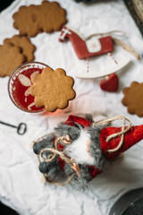 Gingerbread and Glogg, also known as Scandinavian mulled win is a traditional Scandinavian warming drink. Christmas background and concept for design