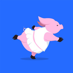 Dancing funny cartoon piggy Vector illustration