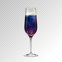 Realistic vector illustration of champagne glass  with space background inside