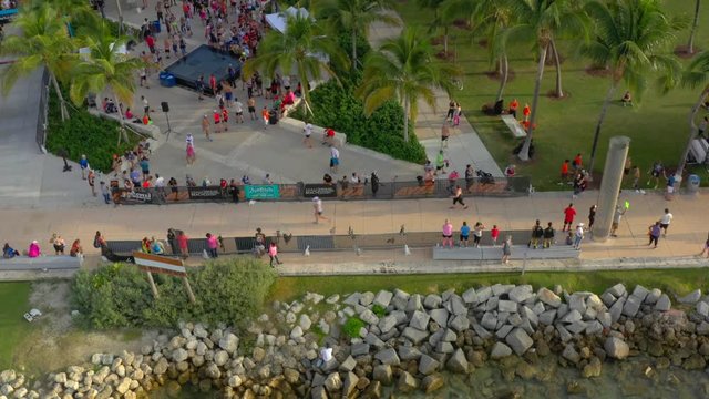 Miami Beach Half Marathon Finish Line South Pointe Park Aerial Video Clip 2