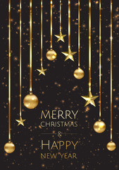 Vector Merry Christmas And Happy New Year background with golden star, balls.