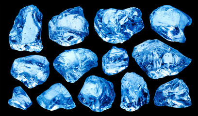 Pieces of natural ice isolated on black background