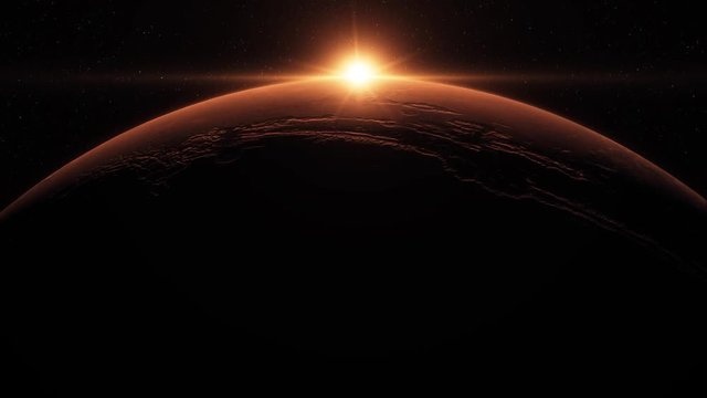 Beautiful sunrise above the surface of Mars 4K