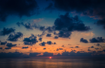 Fototapeta na wymiar Aerial view of beautiful amazing sea sunset with color dramatic sky