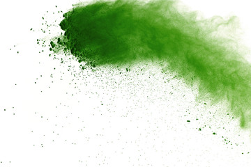 abstract powder splatted background,Freeze motion of green powder exploding/throwing green dust