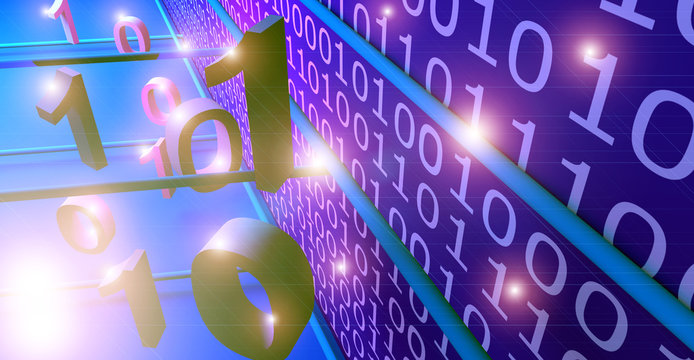 Codice binario, illustrazione 3D.