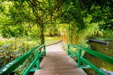 Landscape view on the beautiful Claud Monet's garden, famous french impressionist painter in...