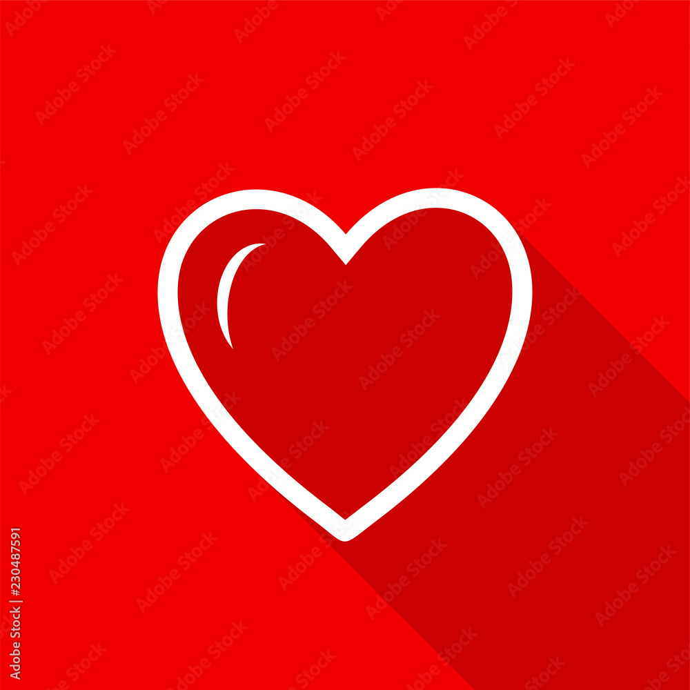 Aufkleber white heart outline icon with long shadow on red background. vector illustration eps 10
