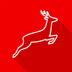 White deer outline icon with long shadow on red background. Vector Illustration EPS 10