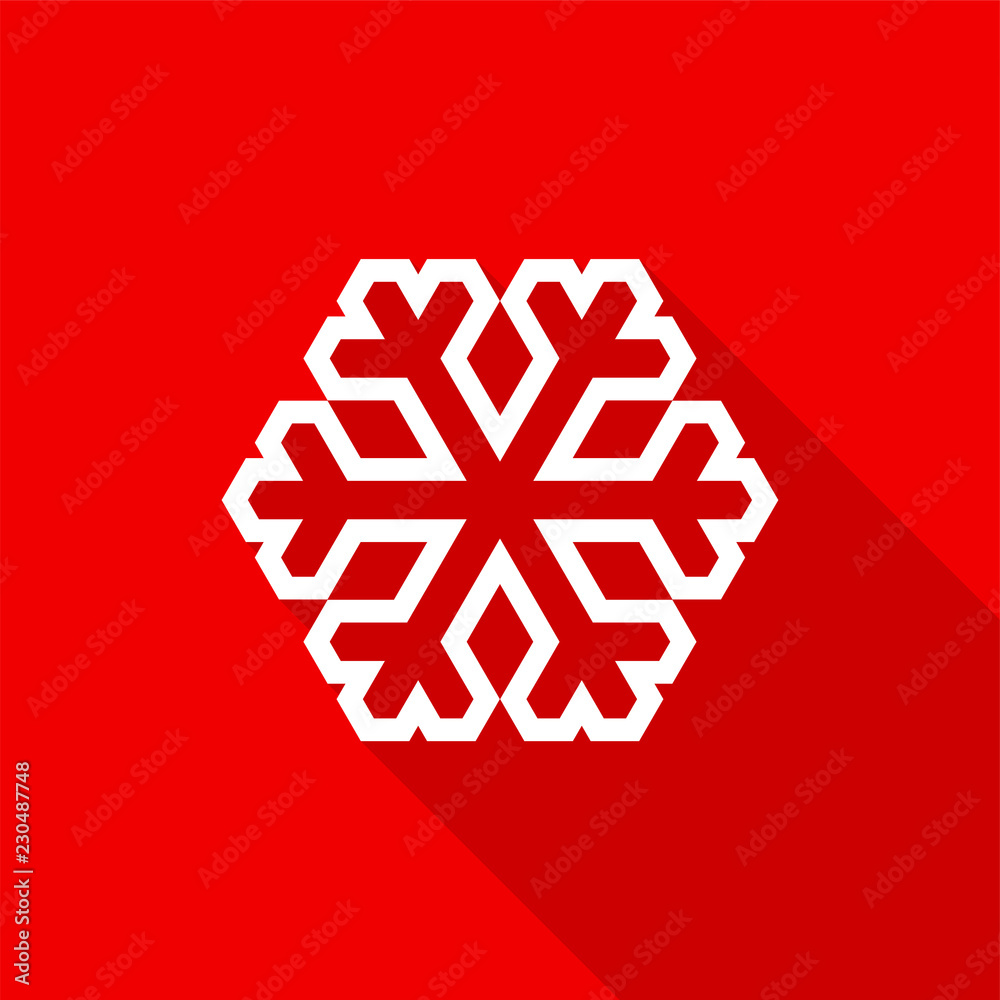 Aufkleber white snowflake outline icon with long shadow on red background. vector illustration eps 10