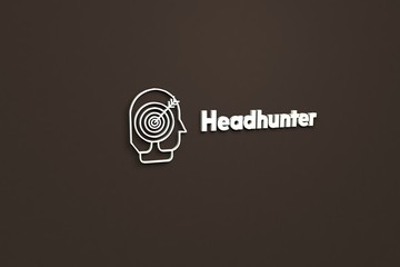 Illustration of Headhunter with grey text on brown background