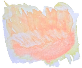 Multicolor pastel watercolor hand-drawn isolated wash stain on white background for text, design. Abstract texture made by brush for wallpaper, label.