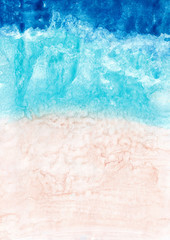 Obraz na płótnie Canvas Abstract hand drawn watercolor ocean beach blue and beige colors
