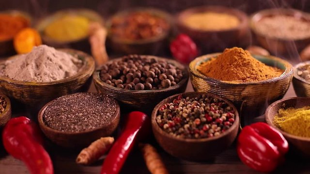 Cookbook and various spices background 