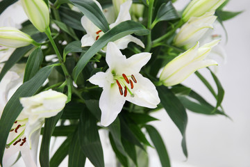 Large bouquet of beautiful white lilies
