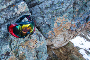 reflection of the landscape with glasses