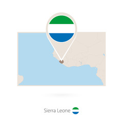 Rectangular map of Sierra Leone with pin icon of Sierra Leone