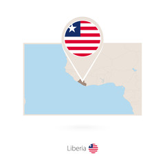 Rectangular map of Liberia with pin icon of Liberia