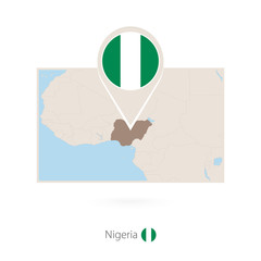 Rectangular map of Nigeria with pin icon of Nigeria