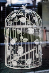Bird metak cage. Wedding decorations. Decorative candlestick.