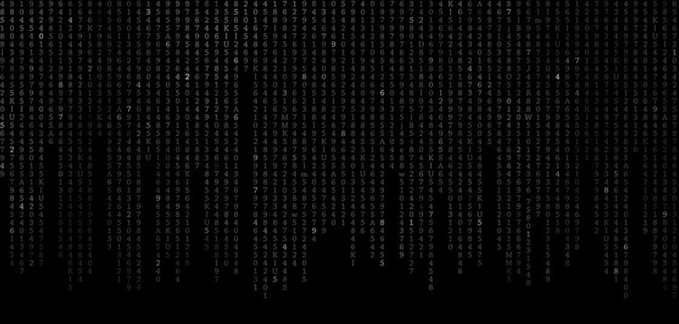 A black screen of a monitor or TV with falling white numbers in rows