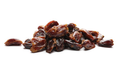 Pile dry dates isolated on white background, sweet fruit