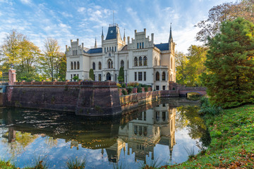 Fototapeta na wymiar Evenburg Castle in Leer built in neo-Gothic style