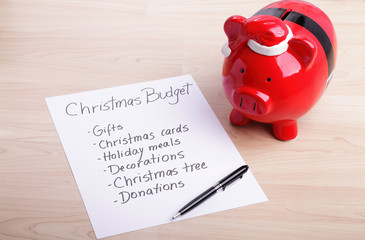 Piggy bank and a Christmas budget plan