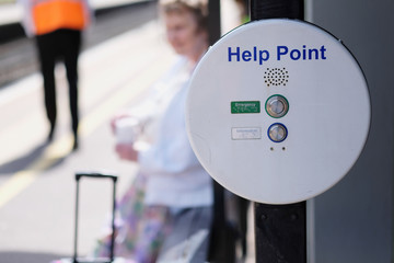 Information point of assistance for passengers on the platform of the railway station