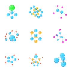 Atomic structure icons set. Isometric set of 9 atomic structure vector icons for web isolated on white background