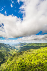 Panoramic view of Black River Gorges National Park, Gorges Viewpoint in Mauritius. It covers an...