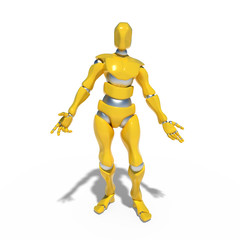 robot in a pose of surprise on a white background