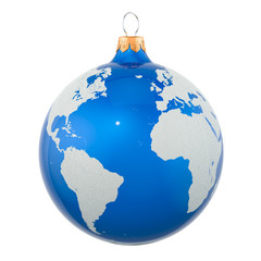 Christmas ball as Earth Globe, 3D rendering