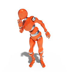 Robot speaking a secret, on a white background