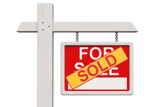 For Sale Real Estate Sign With Sold Sticker, 3D Rendering