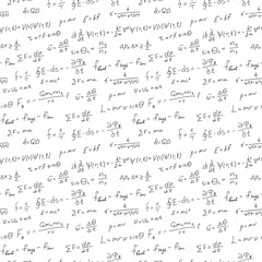 Fototapeta na wymiar Handwriting scientific background seamless pattern physics equations