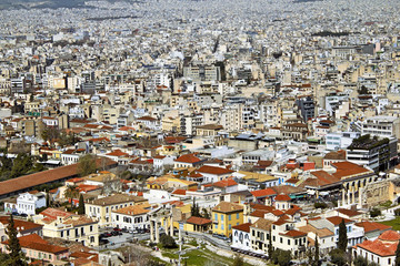 Fototapeta na wymiar Greece, view of Athens city from the Acropolis hill.