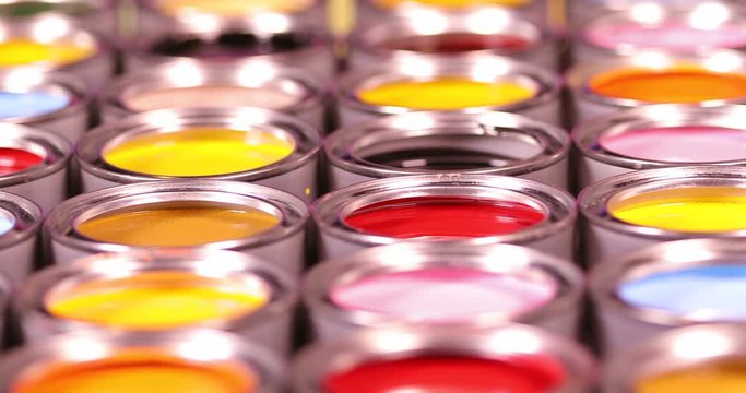 Creativity concept group of tin metal cans with color paint